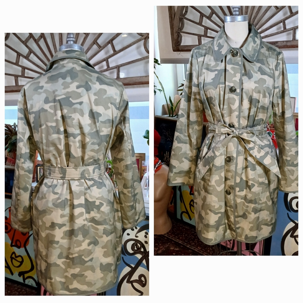 Dennis Basso Camouflage Trench Coat